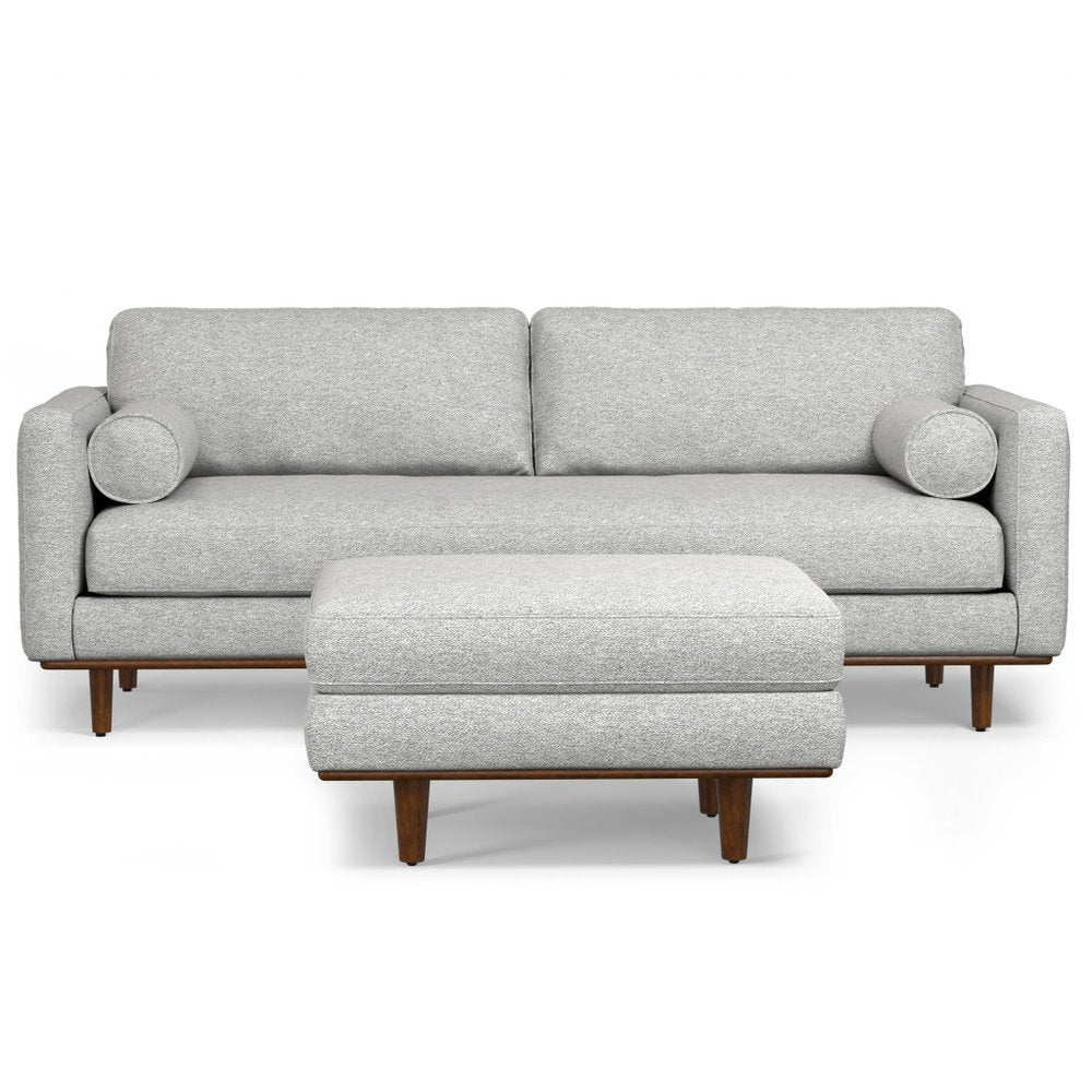 89" Gray Fabric Sofa With Ottoman With Brown Legs