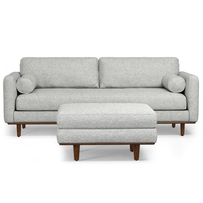 89" Gray Fabric Sofa With Ottoman With Brown Legs