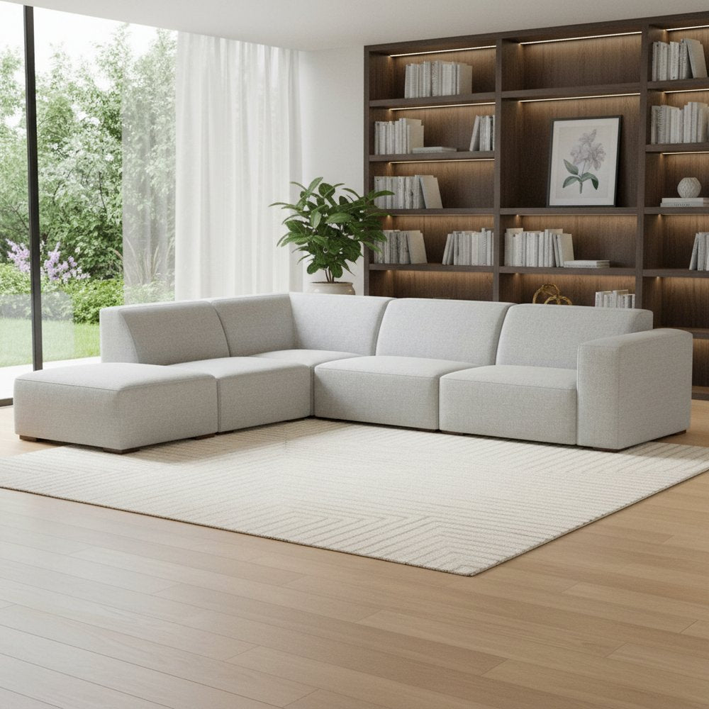 116" Gray Fabric Sofa With Ottoman With Brown Legs