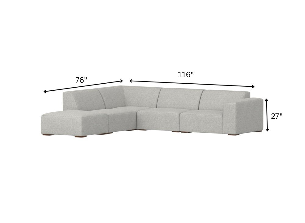 116" Gray Fabric Sofa With Ottoman With Brown Legs