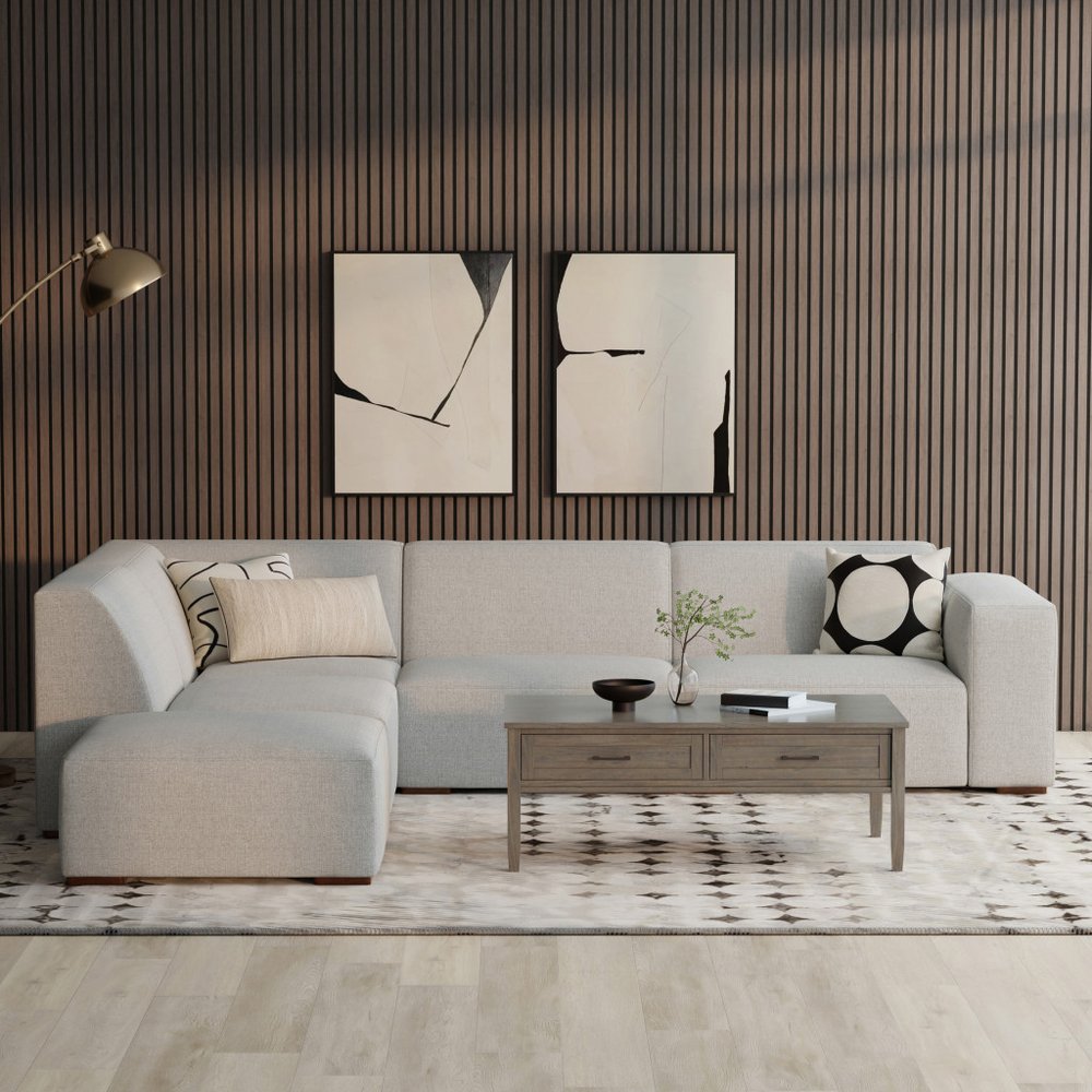116" Gray Fabric Sofa With Ottoman With Brown Legs