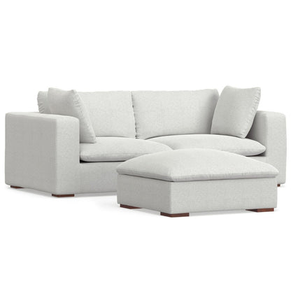 88" Gray Fabric Sofa With Ottoman With Brown Legs