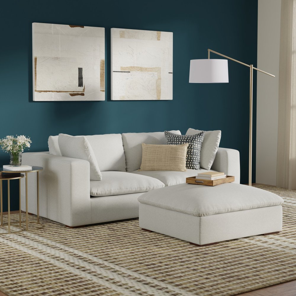 88" Gray Fabric Sofa With Ottoman With Brown Legs