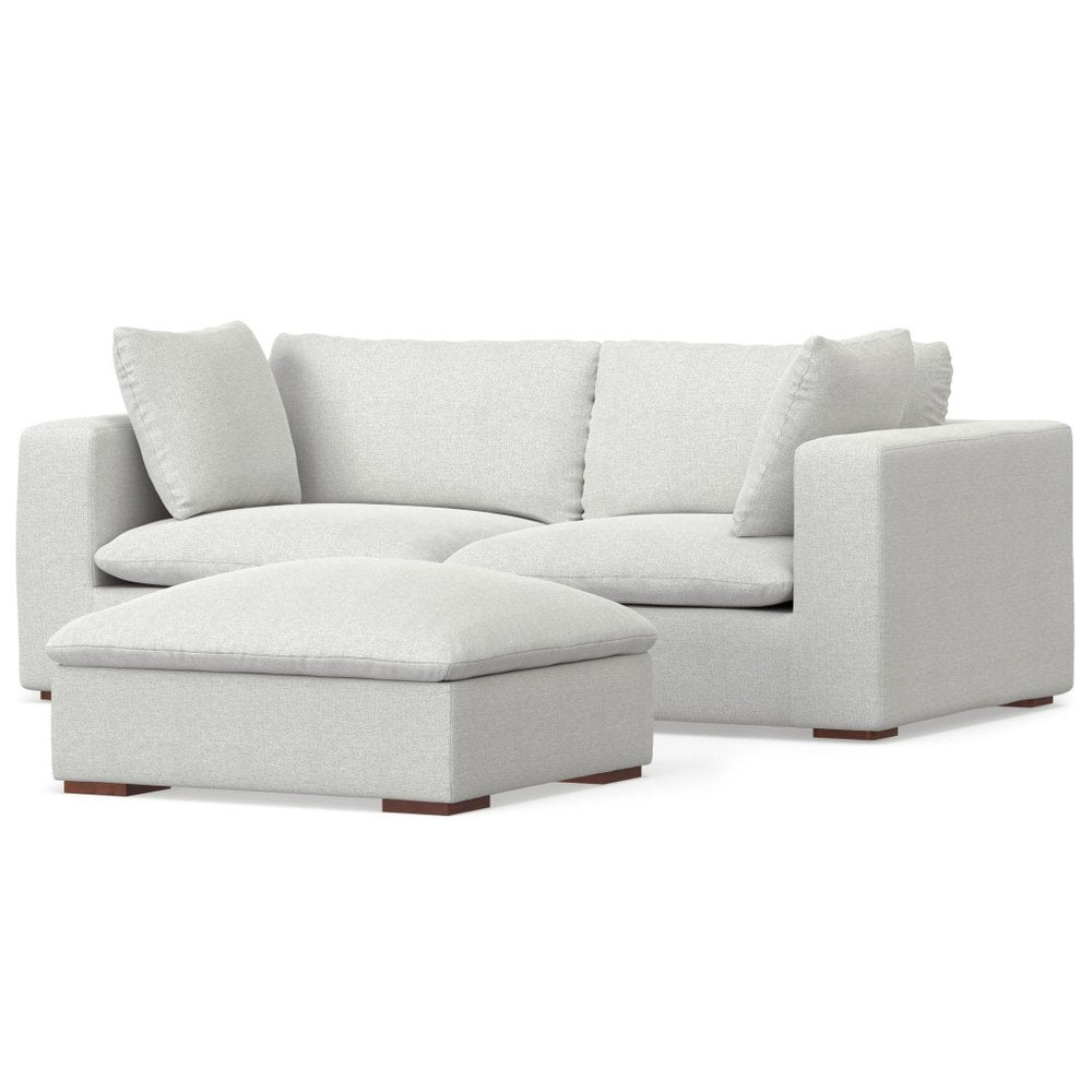 88" Gray Fabric Sofa With Ottoman With Brown Legs