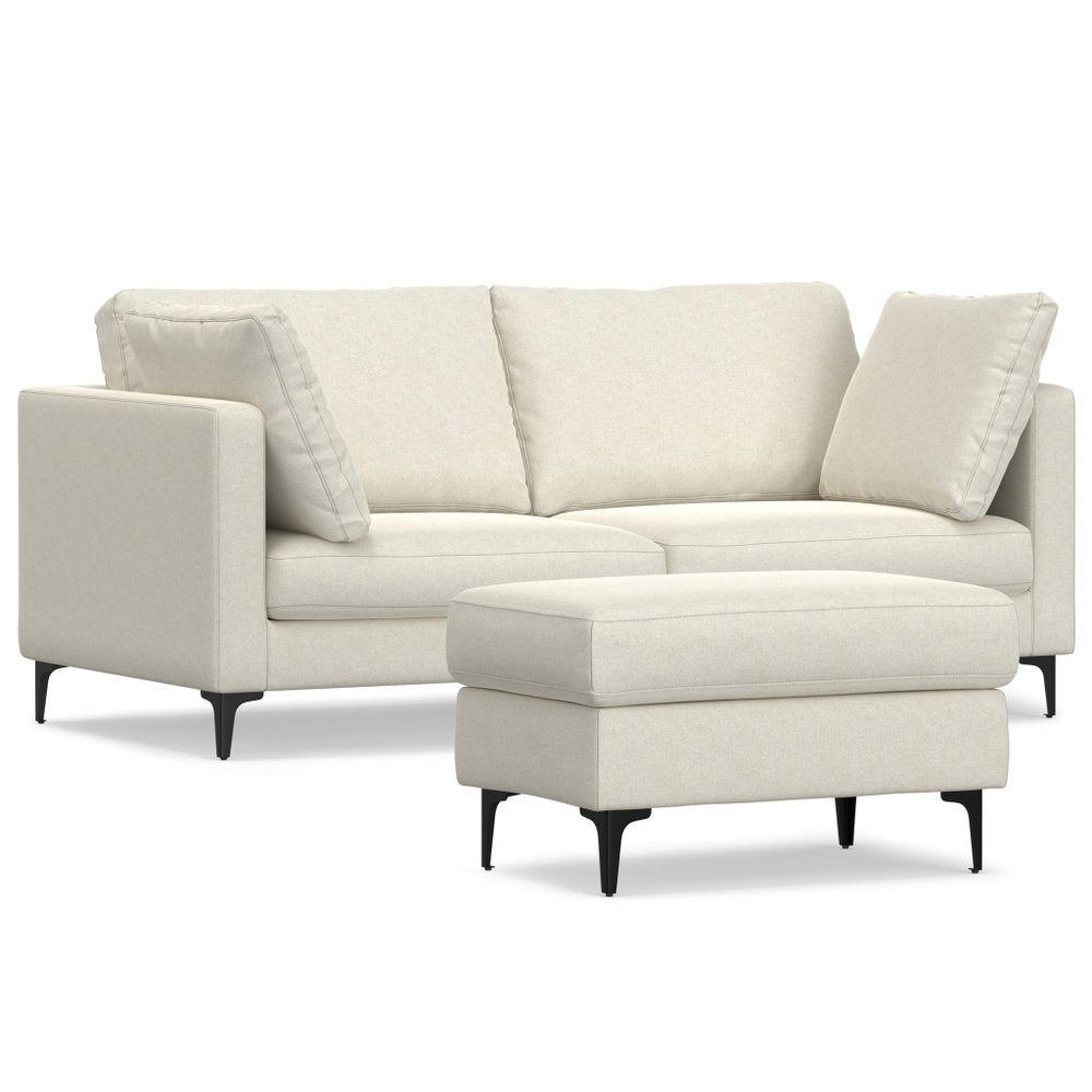 76" Cream Fabric Sofa With Ottoman With Black Legs
