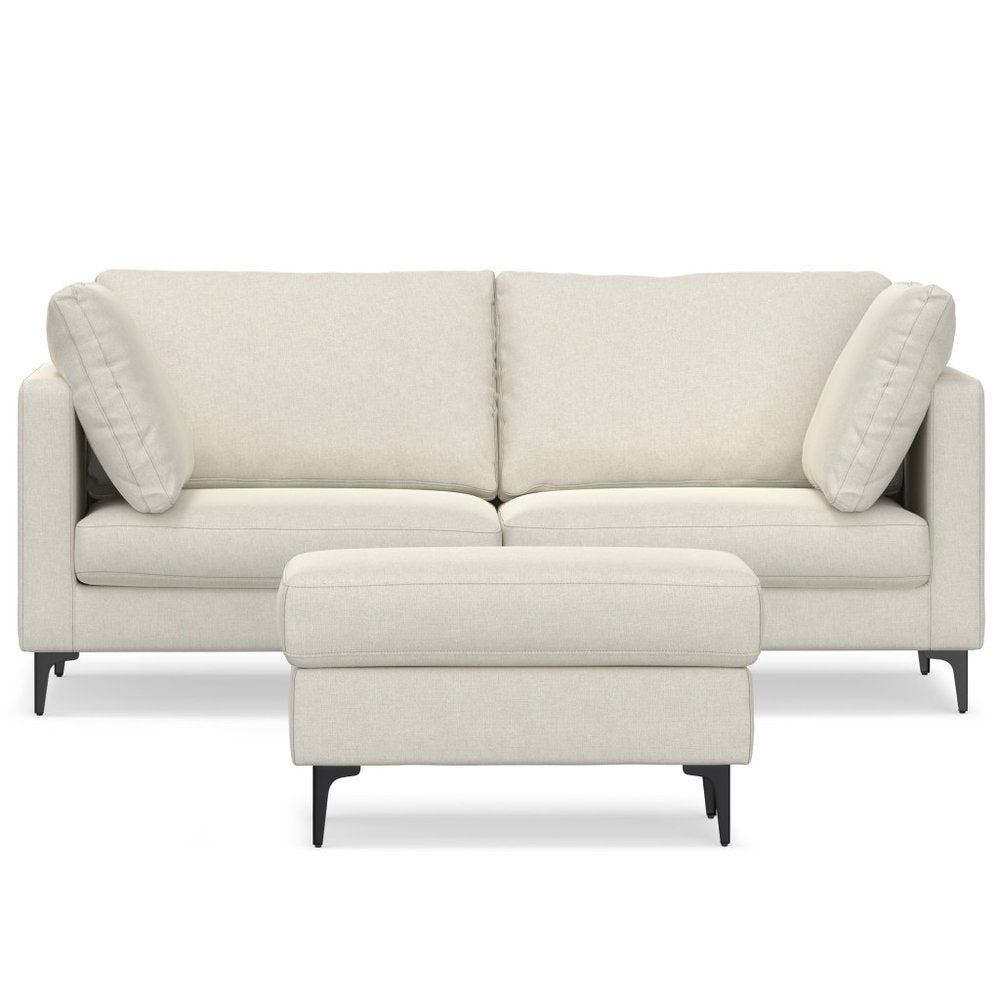 76" Cream Fabric Sofa With Ottoman With Black Legs