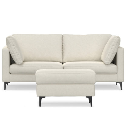 76" Cream Fabric Sofa With Ottoman With Black Legs