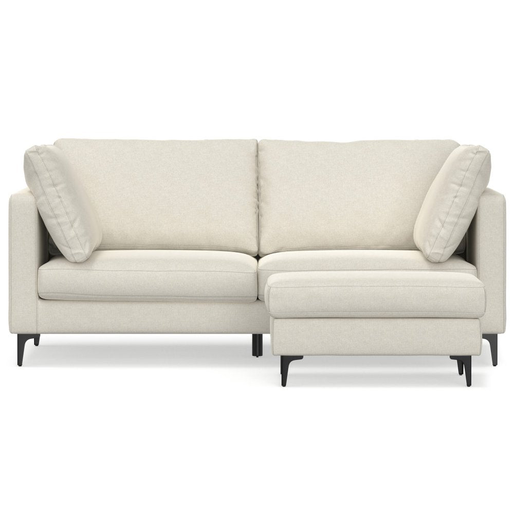 76" Cream Fabric Sofa With Ottoman With Black Legs