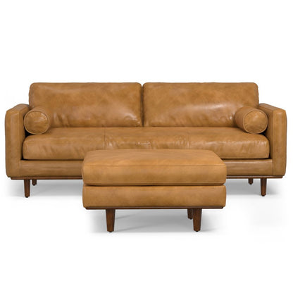 89" Sienna Leather Sofa With Ottoman With Brown Legs