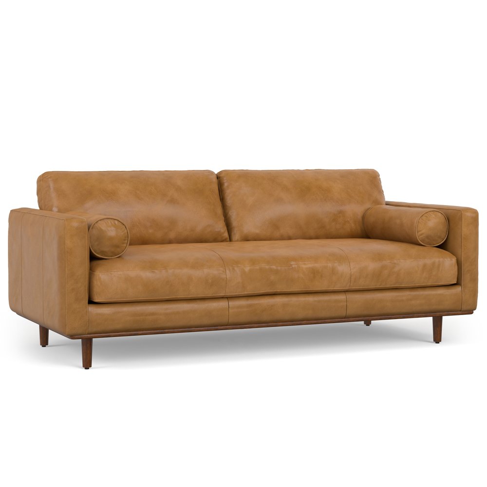 89" Sienna Leather Sofa With Ottoman With Brown Legs