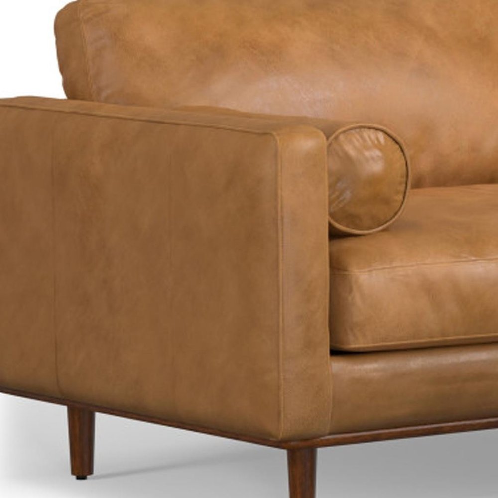 89" Sienna Leather Sofa With Ottoman With Brown Legs