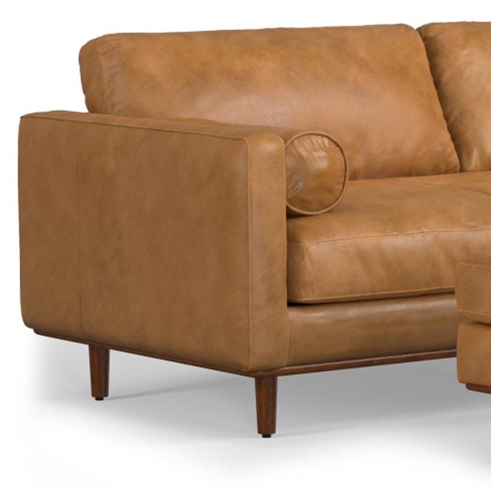 89" Sienna Leather Sofa With Ottoman With Brown Legs