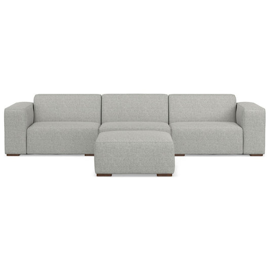 122" Gray Fabric Sofa With Ottoman With Brown Legs