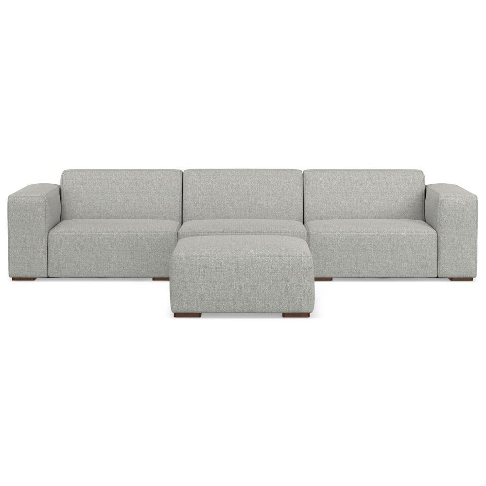 122" Gray Fabric Sofa With Ottoman With Brown Legs