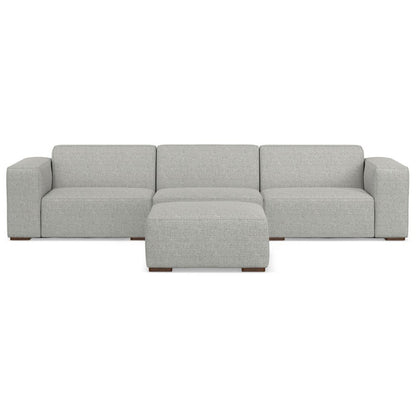 122" Gray Fabric Sofa With Ottoman With Brown Legs