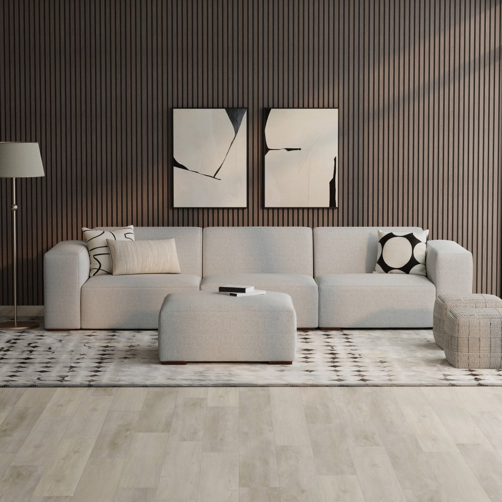 122" Gray Fabric Sofa With Ottoman With Brown Legs