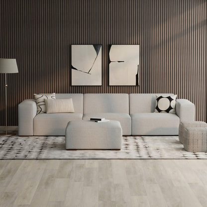 122" Gray Fabric Sofa With Ottoman With Brown Legs