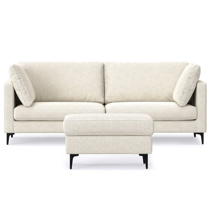 90" Cream Fabric Sofa With Ottoman With Black Legs