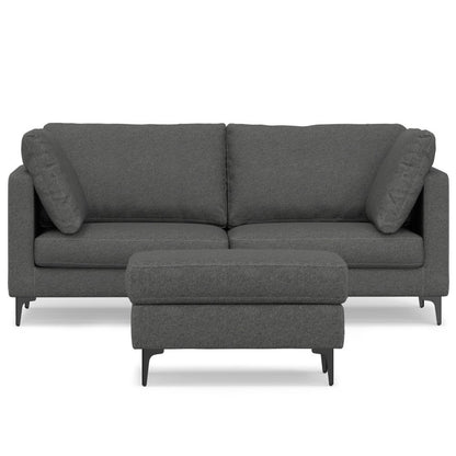 76" Gray Fabric Sofa With Ottoman With Black Legs