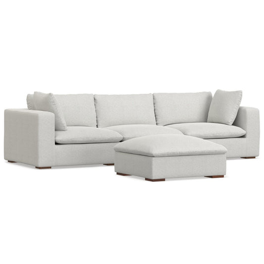 125" Gray Fabric Sofa With Ottoman With Brown Legs