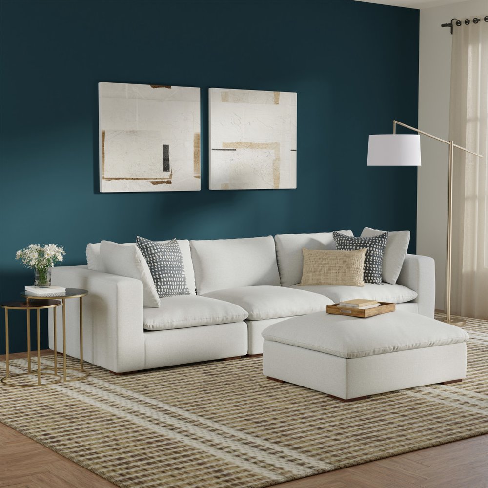 125" Gray Fabric Sofa With Ottoman With Brown Legs
