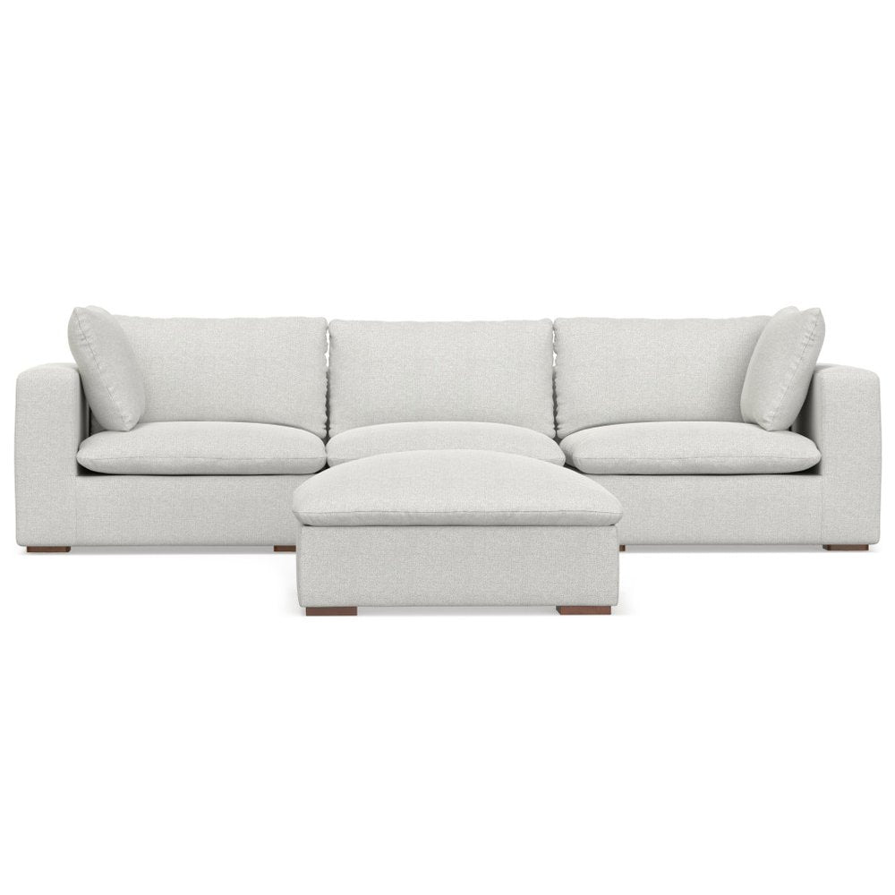 125" Gray Fabric Sofa With Ottoman With Brown Legs