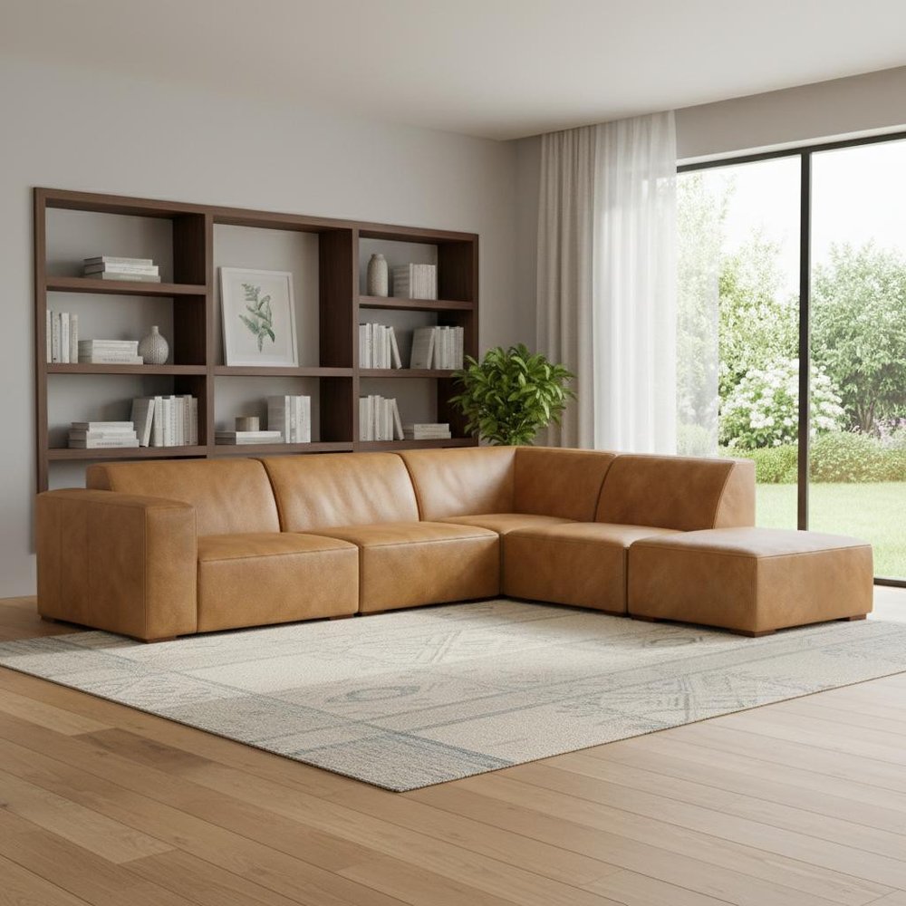 116" Sienna Leather Sofa With Ottoman With Brown Legs