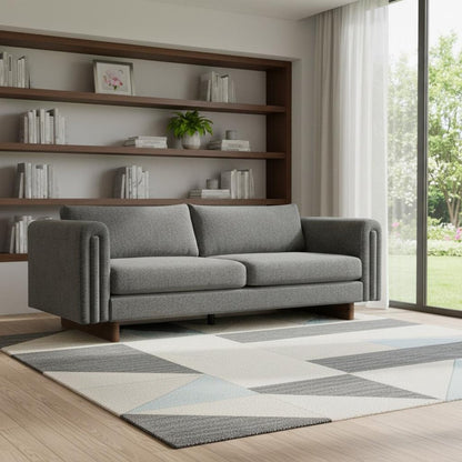 84" Dark Gray Fabric Sofa With Walnut Legs