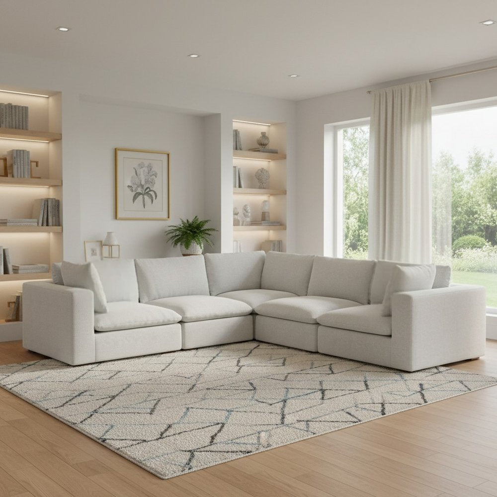 125" Gray Fabric Modular Sofa With Brown Legs