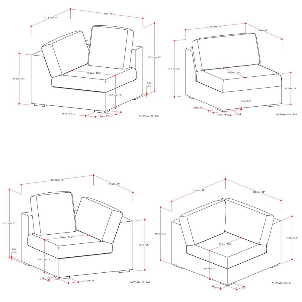 125" Gray Fabric Modular Sofa With Brown Legs