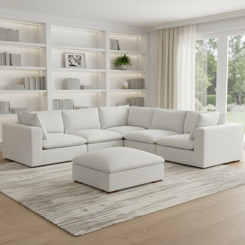 125" Gray Fabric Sofa With Ottoman With Brown Legs