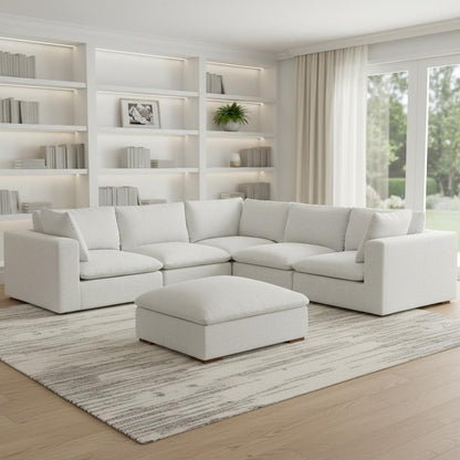 125" Gray Fabric Sofa With Ottoman With Brown Legs