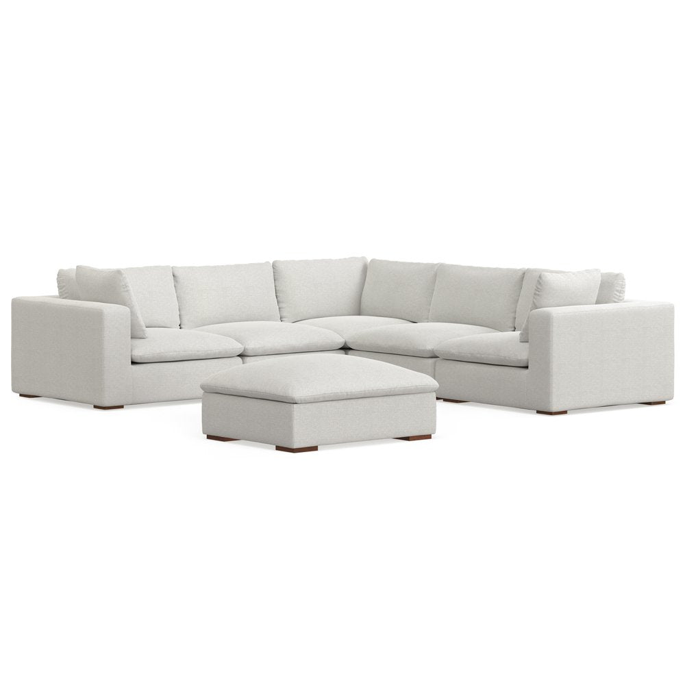 125" Gray Fabric Sofa With Ottoman With Brown Legs