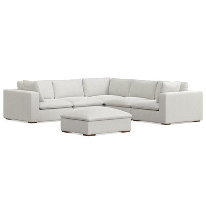 125" Gray Fabric Sofa With Ottoman With Brown Legs