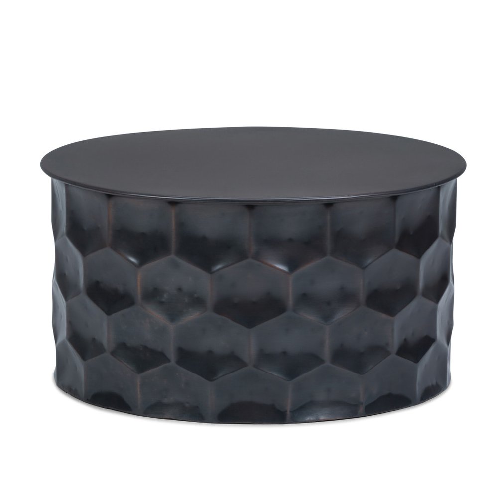 17" Antiqued Bronze Distressed Iron Round Drum End Table