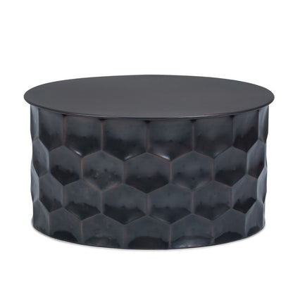 17" Antiqued Bronze Distressed Iron Round Drum End Table