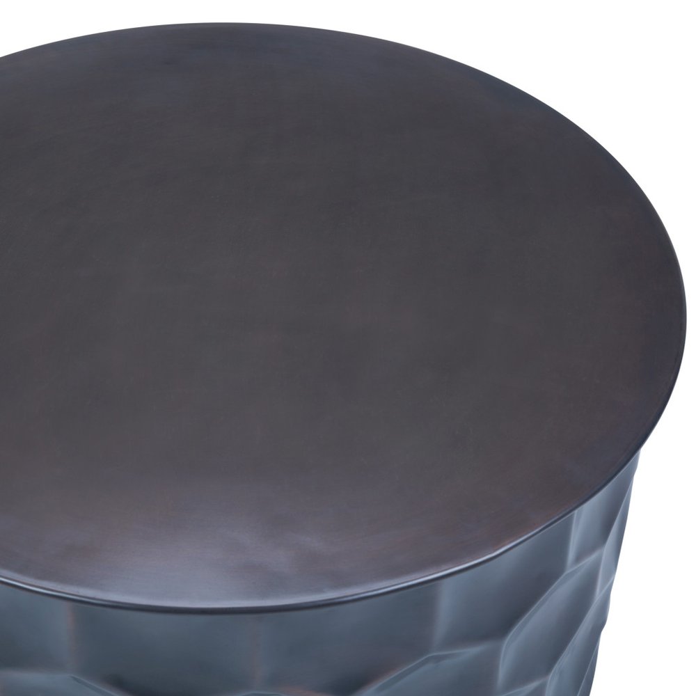 17" Antiqued Bronze Distressed Iron Round Drum End Table