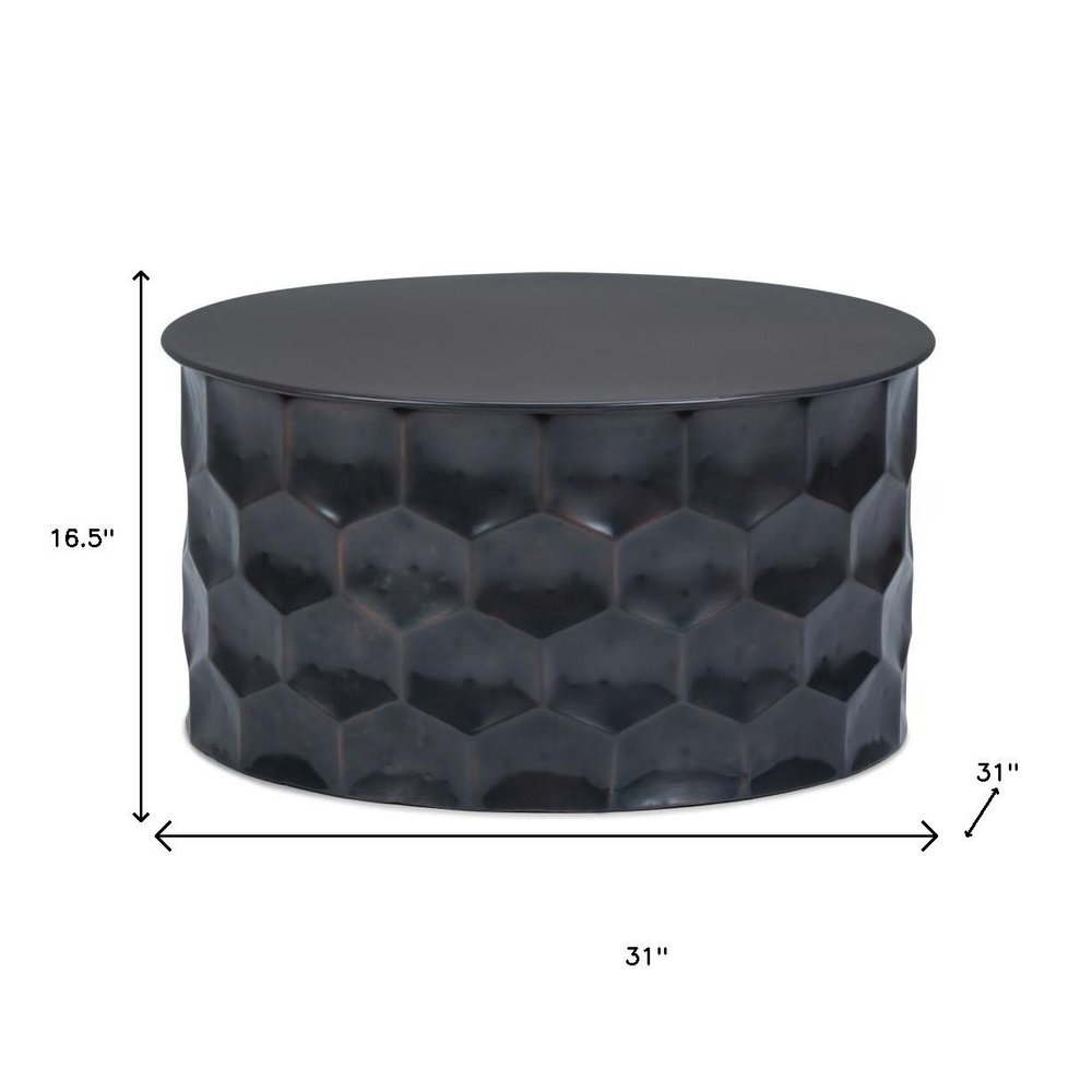 17" Antiqued Bronze Distressed Iron Round Drum End Table