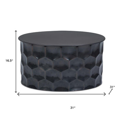 17" Antiqued Bronze Distressed Iron Round Drum End Table