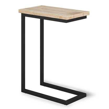24" Natural and White Distressed Solid Wood and Iron End Table