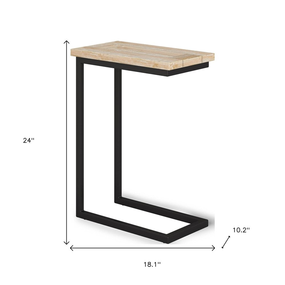 24" Natural and White Distressed Solid Wood and Iron End Table