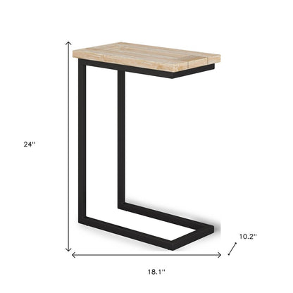 24" Natural and White Distressed Solid Wood and Iron End Table