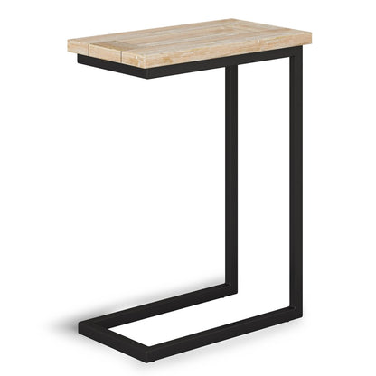 24" Natural and White Distressed Solid Wood and Iron End Table