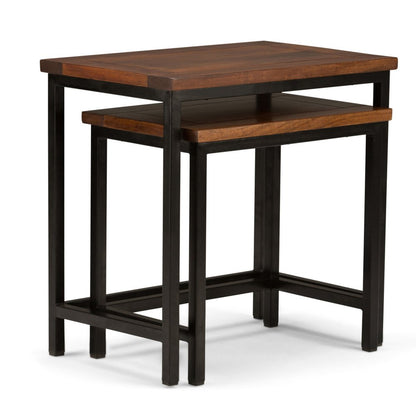 Set of Two Brown Solid Wood and Iron Nested Tables