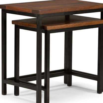 Set of Two Brown Solid Wood and Iron Nested Tables