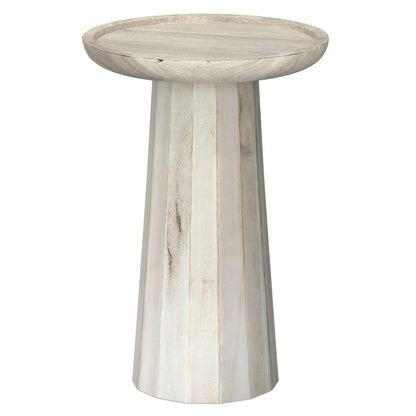 19" Natural and White Distressed Solid Wood Round Pedestal End Table