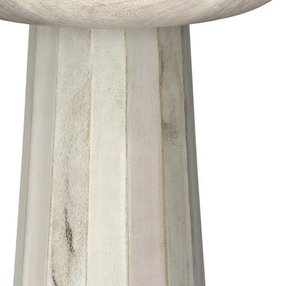 19" Natural and White Distressed Solid Wood Round Pedestal End Table