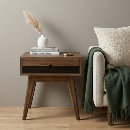 22" Brown Wood End Table With Drawer