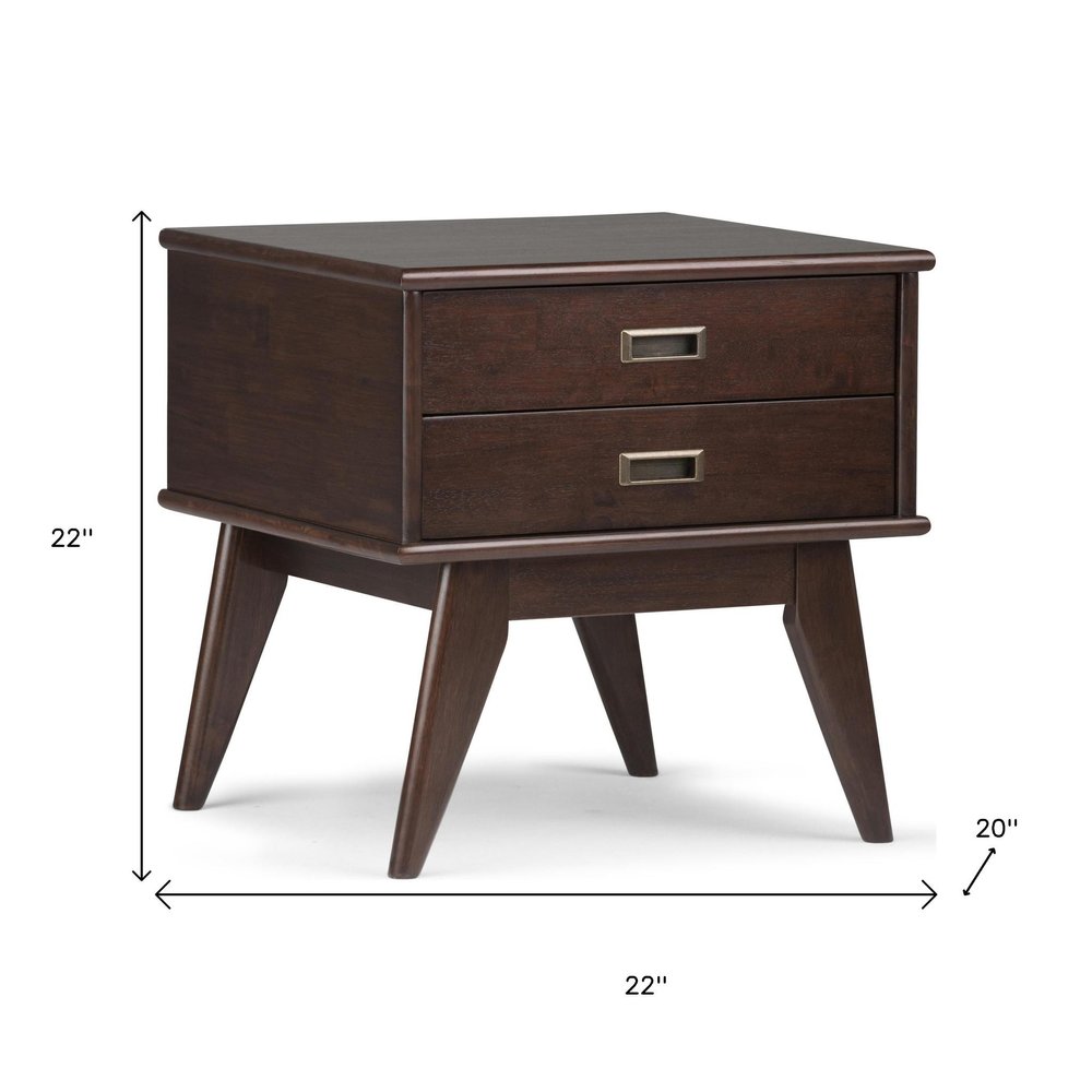22" Brown Wood End Table With Two Drawers