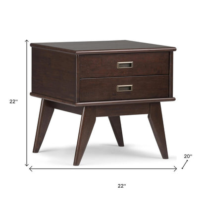 22" Brown Wood End Table With Two Drawers